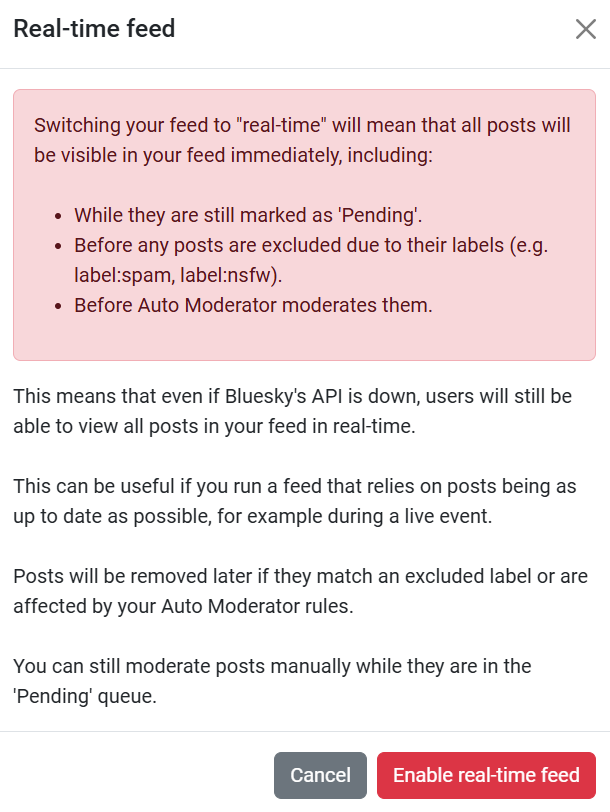 Dialog box that pops up if you enable posts showing in real time